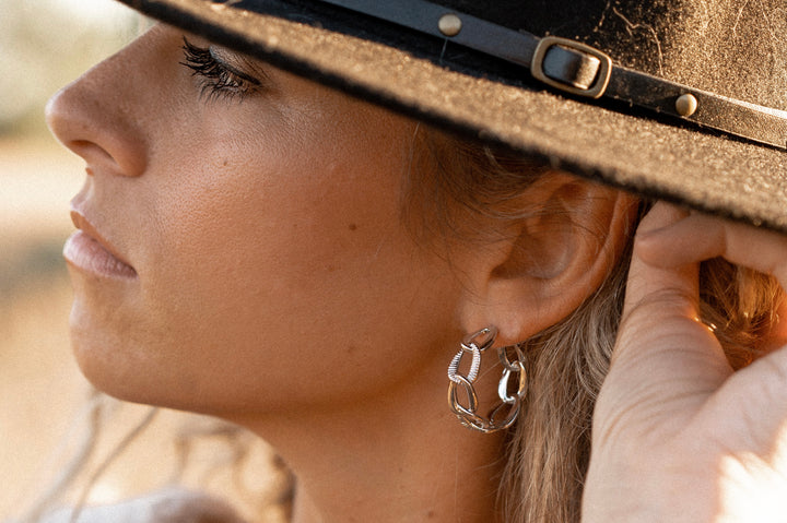 Silver Wide Chain Hoop Earrings