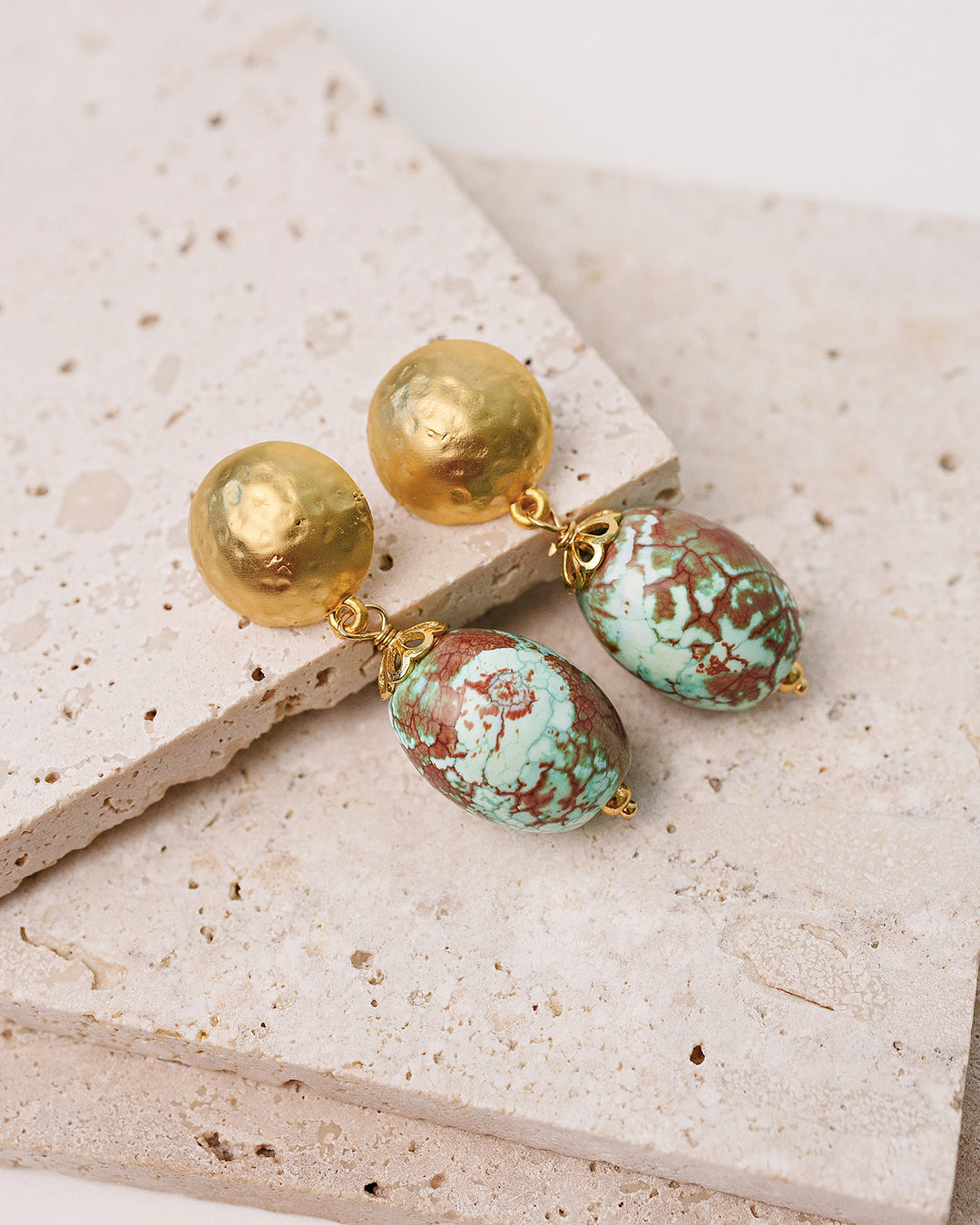 Gold and green dragon agate earrings 