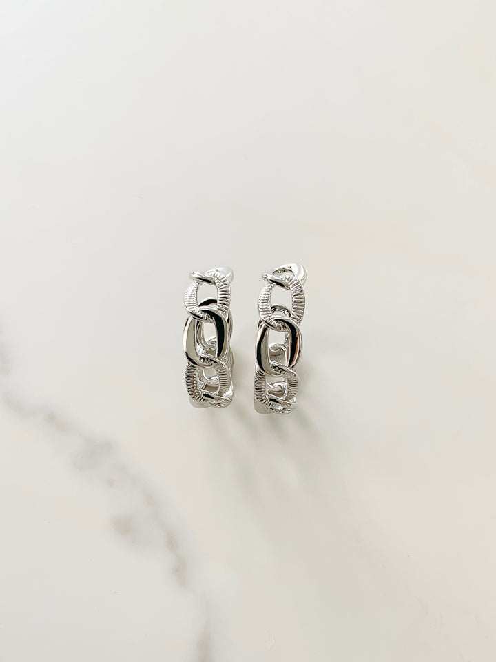 Silver Wide Chain Hoop Earrings