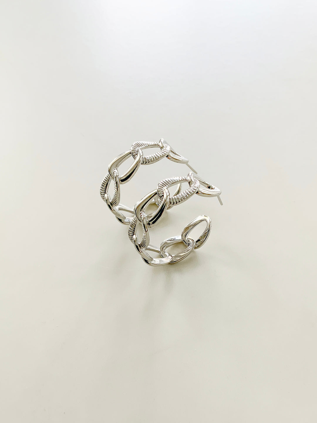 Silver Wide Chain Hoop Earrings